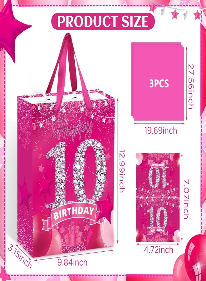 Yoirrat Sweet 10th Birthday Gift Bag with Greeting Card and Tissue Paper Hot Pink Double Digits Paper Treat Bag 10th Birthday Gift Wrapping Paper Bags for Girls 10 Years Old Party Decorations Supplies - Image 3